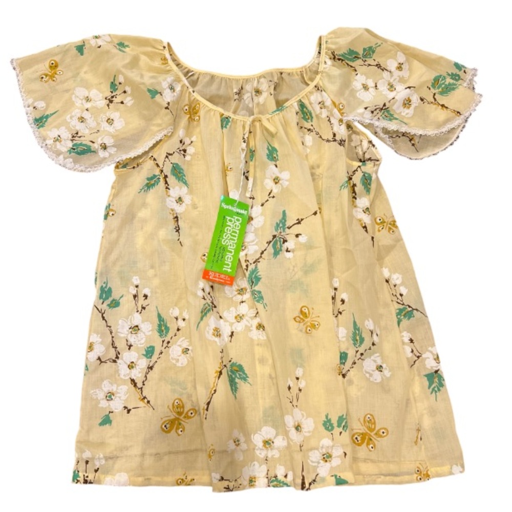 Vintage Yellow Floral Puff-Sleeve Blouse. New without tags